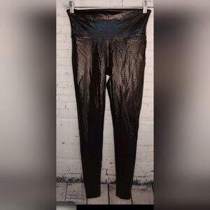 Spanx Faux Leather Croc Leggings  Black Shine High Rise Shapewear Sz M
